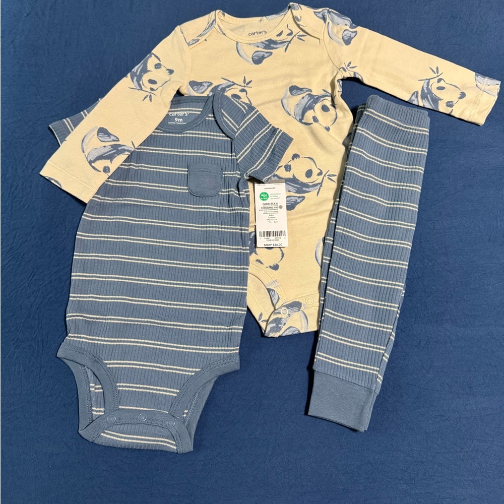 Carter's Blue and Cream Panda Print Kids One Piece Set